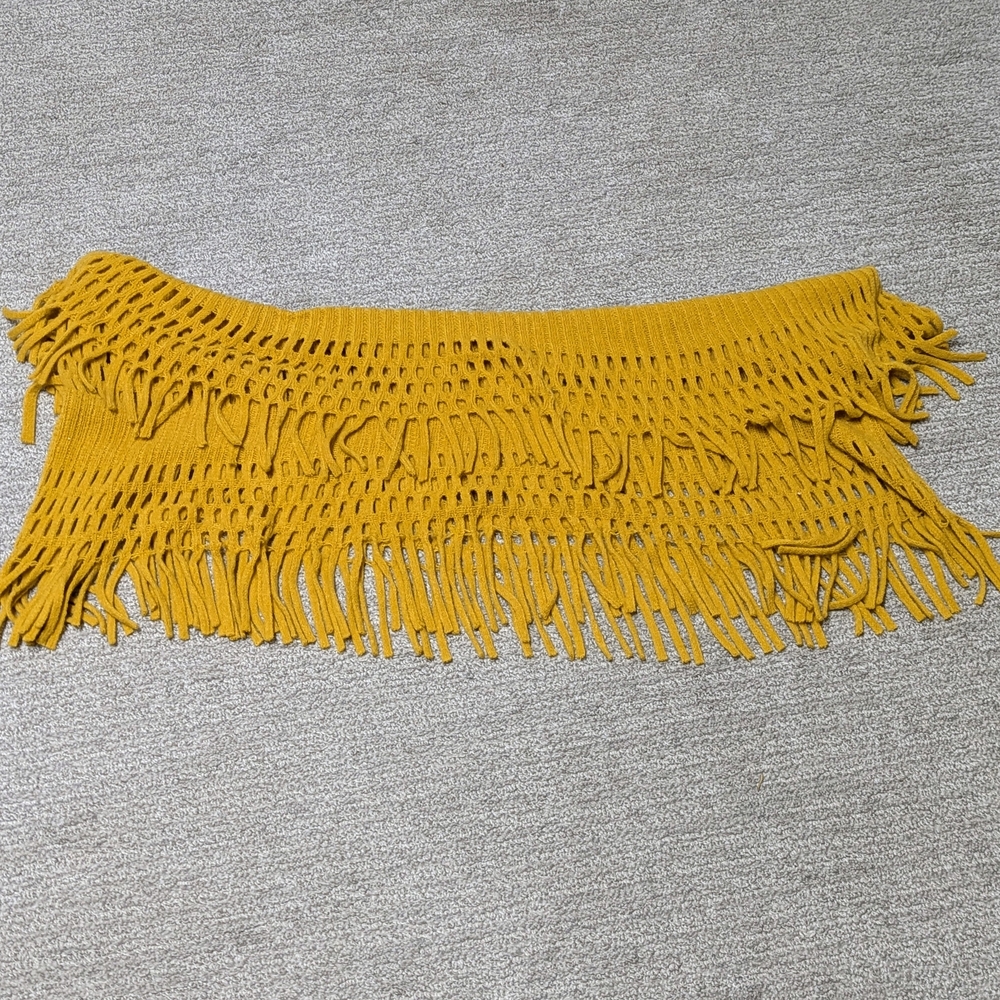 Mustard Yellow Crochet Fringe Infinity Scarf